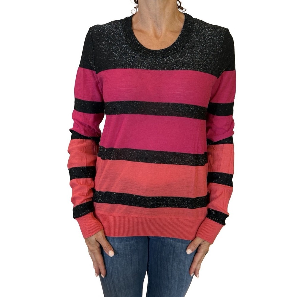 Sonia Rykiel Sweater Top France XL Stripe Shimmer Jumper Wool Knit Artsy Pulover